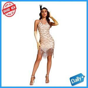 1920s Flapper Sequin Dress Gatsby Party Costume Set Accessories